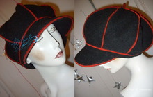 winter cap, XL, black and red wool, eccentric retro hat