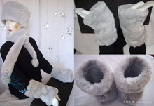 muffs, 2 wristbands, white gray pearl faux-fur, 2012-winter