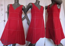 trapezium graph dress, 40/M, red cotton, white lines, summer sun