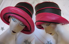 eccentric rain hat, XL, black and pearly fushia pink leatherette