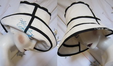 summer hat, elegant retro side woman, 56-57, black and sand-white, cotton and linen 100% 