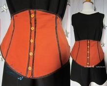 dress-waist-ornamental-belt, 40-42-M, terra-cotta and chocolate, linen and cotton