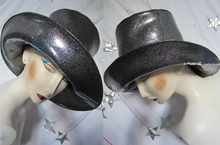 silver sequins black rain hat, XL, leatherette, show, night, party, disguises