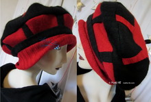 autumn beret, L-XL, black and red, felted wool knitted, winter hat