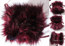 Shoulder bag, black iridescent claret, faux-fur,