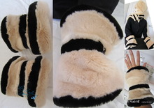2 wristbands, muffs, white cream and black, faux fur, elegance eccentric 2012 winter
