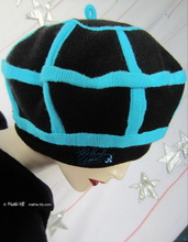 winter beret, turquoise and black, recycled knitting wol