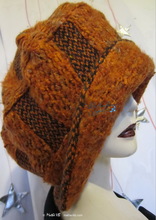 winter hat, brick-red-orange-black, recycled knitted-wool