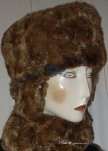 toque hat 56/S rust and grey crumpled faux-fur, futuristic-retro shapka