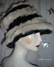 hat, black and white-wolf imitation-fur, winter-hat, woman S