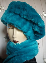 beret, turquoise blue, winter hat faux-fur, L-XL