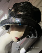 rain hat, 58-59/L, silver sequins black leatherette