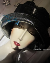 rain hat, 60.61/XL, silver sequins black leatherette