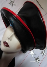 rain hat, black-ebony and red, 60-61/XL, retro style eccentric elegance, handmade, made-in-France