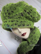 Hat, caïman green flash faux-fur, winter hat, M-L
