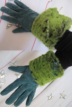 wrists warmers, caiman green flash yello faux-fur, winter cuffs
