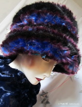 hat, black and blue king and plum spiral faux-fur, winter hat