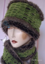 hat, flash caiman green, alligator green and grey-kaki faux fur