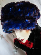 beret, blue king and plum faux-fur, L, winter hat, 