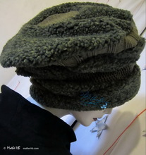 bonnet-laine vert-olive-kaki-moucheté chapeau-d'hiver
