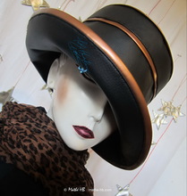 rain hat, ebony black and copper earth of sienna, XL