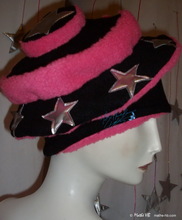 Hat, imitation fur, stars, party, pink-black, 57/M