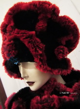 schapka, black and red and plum faux-fur, 