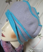 béret lavande spirale-turquoise, bonnet laine-feutrée