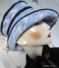 chapeau d'été sable pastel-bleu & nuit-marine coton-lin, L