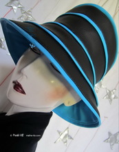 hat-to-order, rain-hat black and turquoise-blue