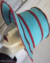 chapeau été Nil-turquoise et rouge-carmin lin-coton, XL