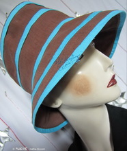 summer hat, chestnut and turquoise cotton-linen, L
