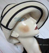 summer hat, sand and night navy linen, woman L
