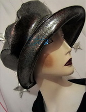 hat-to-order, rain hat, silver-sequins-black and pearly white