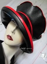 hat-to-order, rain hat, black and red, woman