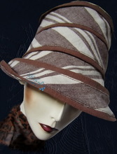 summer hat, chocolate lined sand linen, woman sun hat