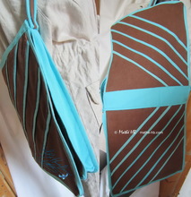 shoulder-bag, turquoise and chocolat,  4 inside pockets, linen-cotton 