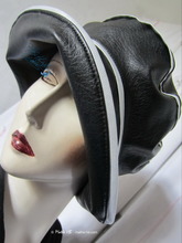 rain hat to-order, black & pearly pearl white, woman rain headgear
