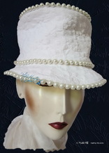 elegant hat, pearls ivory, vintage cotton, wedding