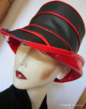 rain-hat, ebony-black and red woman hat