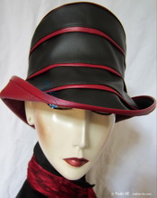 rain-hat, ebony-black and wine-red woman hat