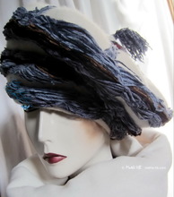 winter hat, wool cream white and gray-blue, style Mongolian