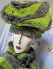 toque-chapeau commande-confection, vert-flash-jaune gris-taupe, couvre-chef-hiver, fête-nouvel-an