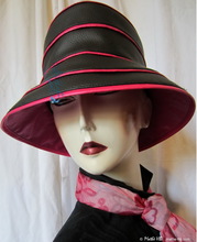 rain hat to order, black ebony and fushia customizable headgear