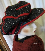 winter cap, black and white wool and red knitting, unisex headgear