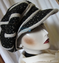 casquette unisexe d'hiver écru et noir moucheté blanc laine et tricot