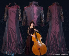 Concert outfit for double bassist musician, tunic jacket and trousers  