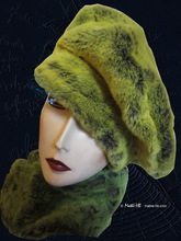 winter hat to order, flash green yellow and grey mole faux-fur beret