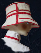 summer hat, sand white and red linen