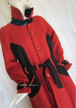 Manteau hiver, laine rouge brique et noir